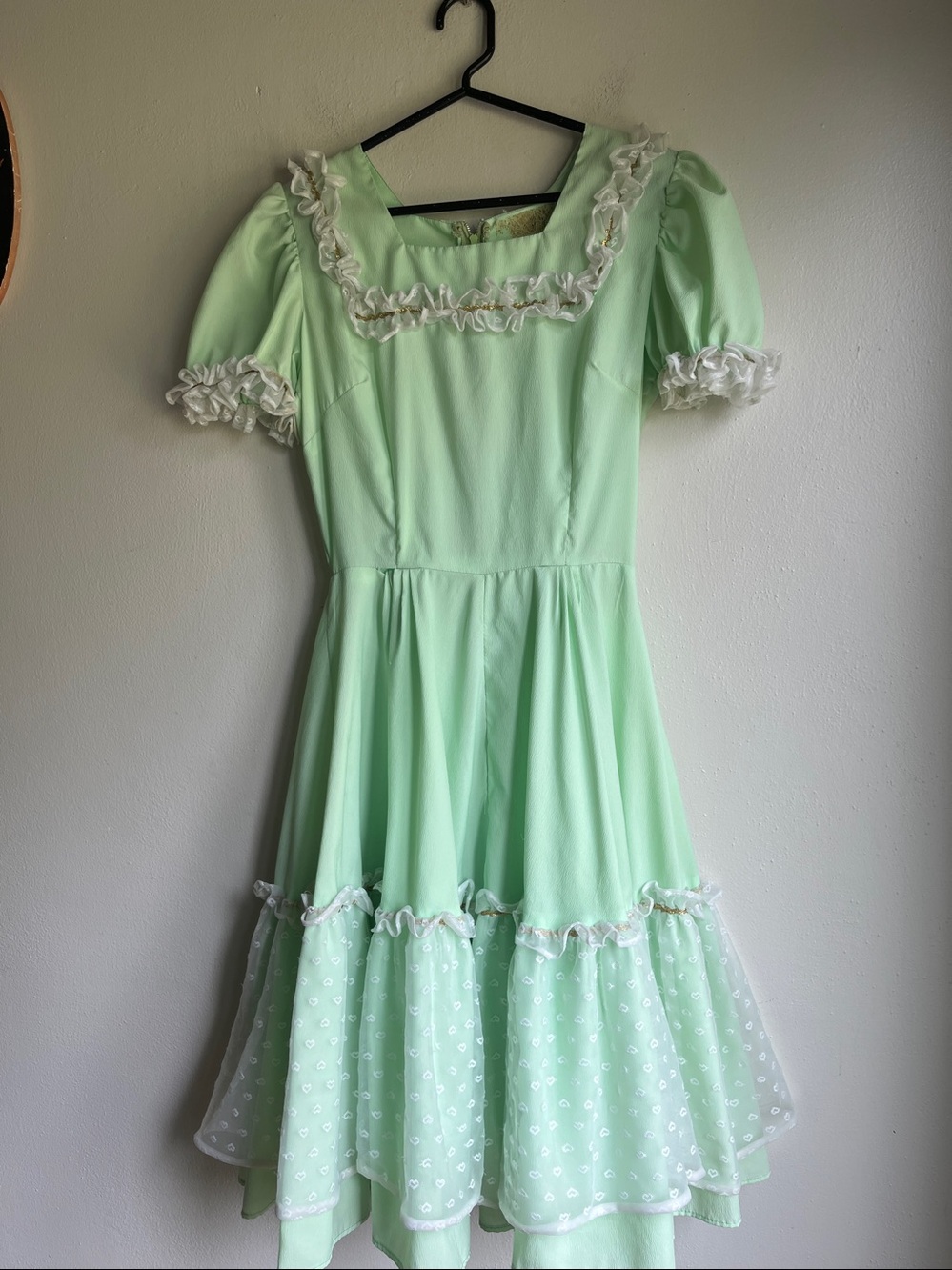 Vintage Square Dance Western Style Ruffle Dress with Puff Sleeves